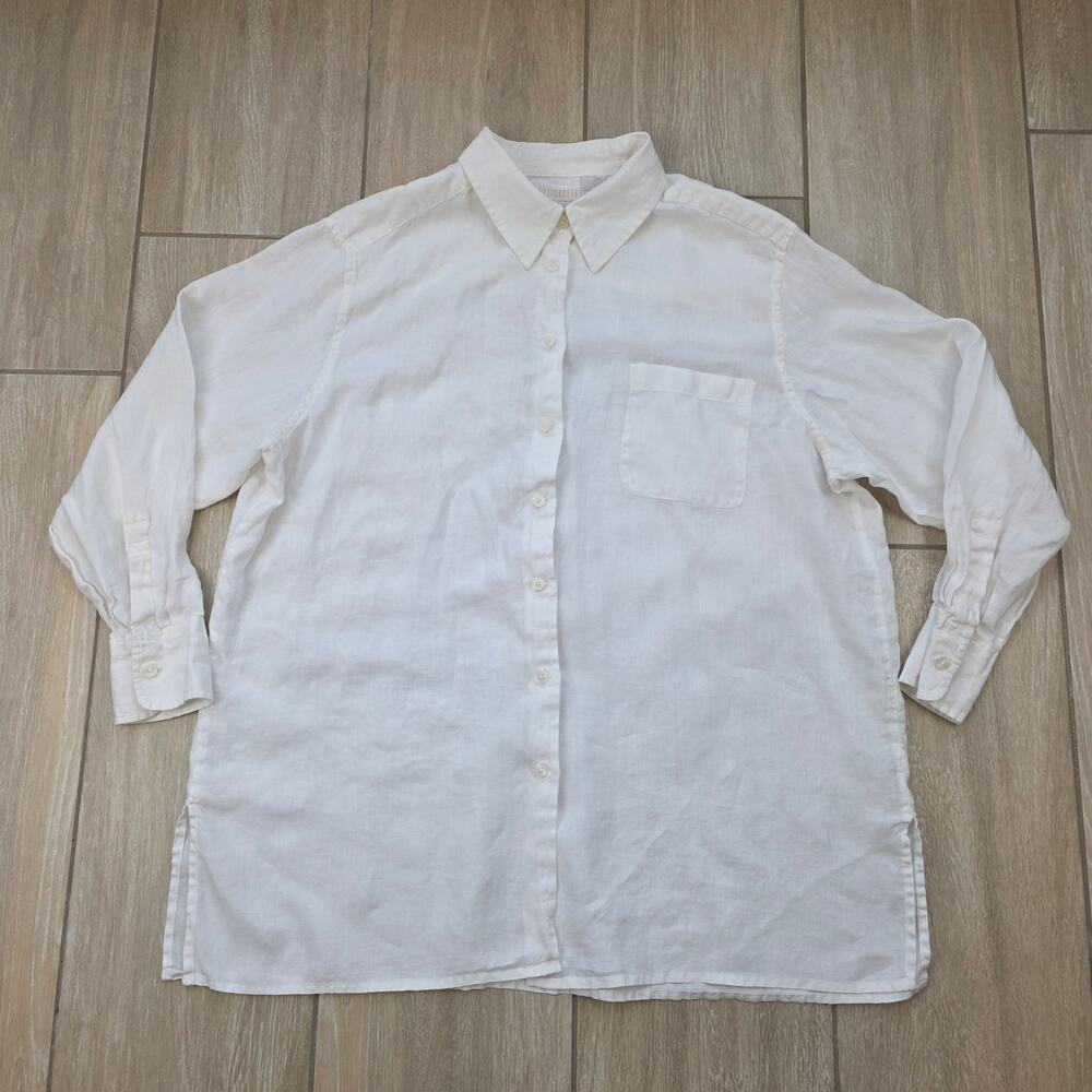 Liz Claiborne Elisabeth White Linen Button Down Shirt Vintage Plus Size 18